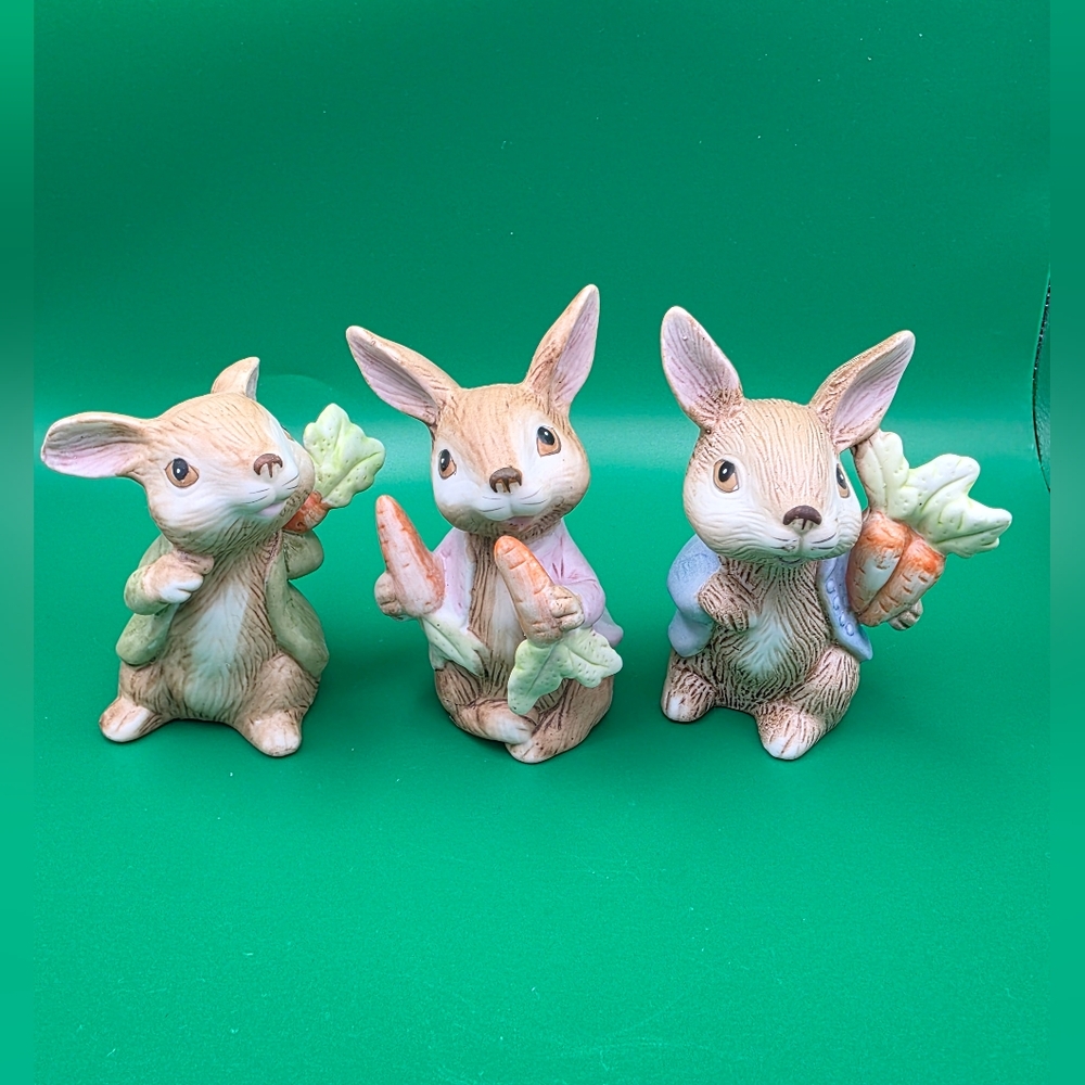Adorable Tan and Cream Bunny Figurines Homco Home Interior